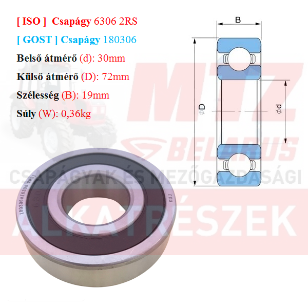 Csapágy 6306 2RS GPZгпз-36 